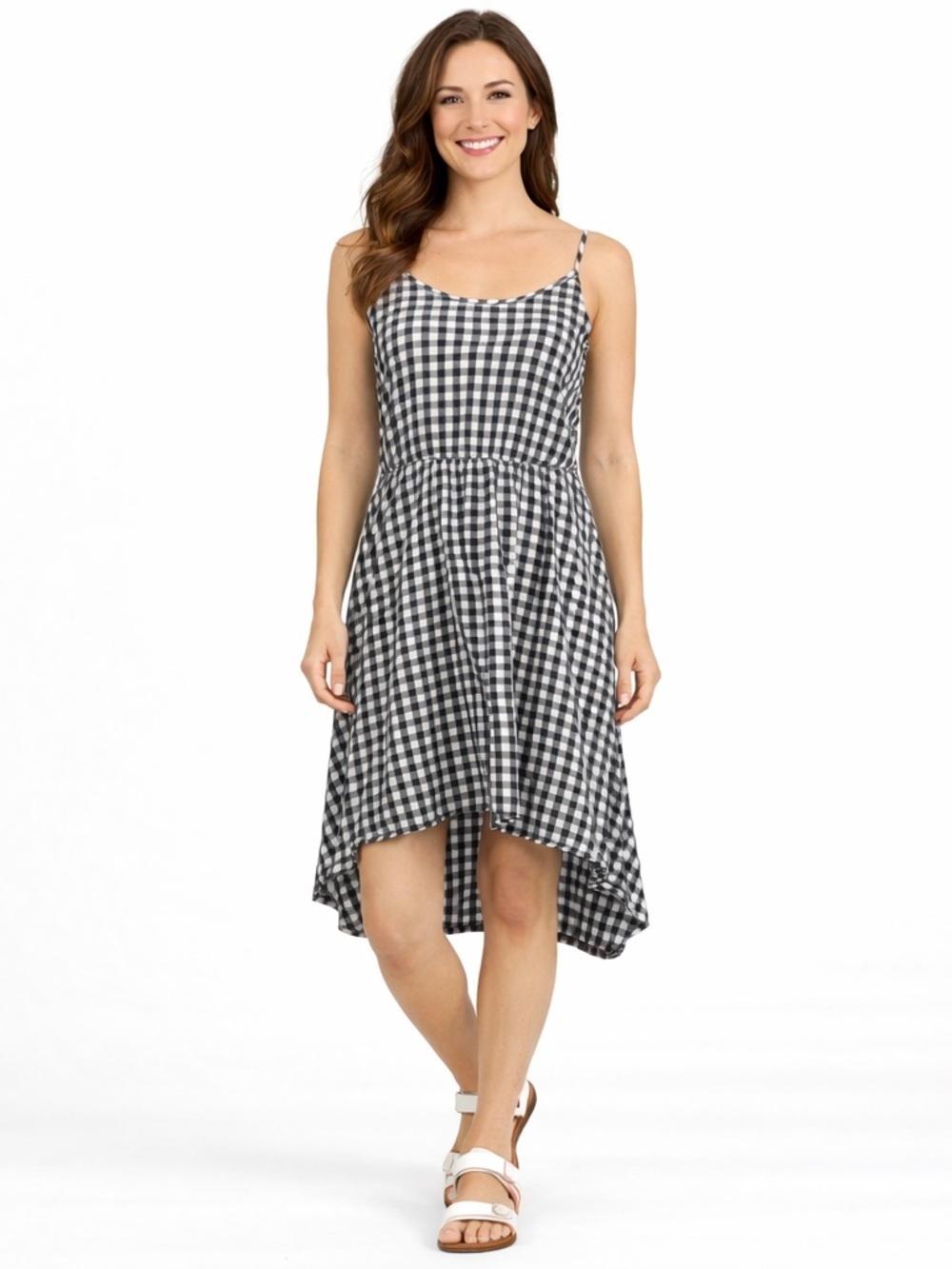 Two by Vince Camuto Navy White Gingham High Low Mini Dress Petite Women’s Size M